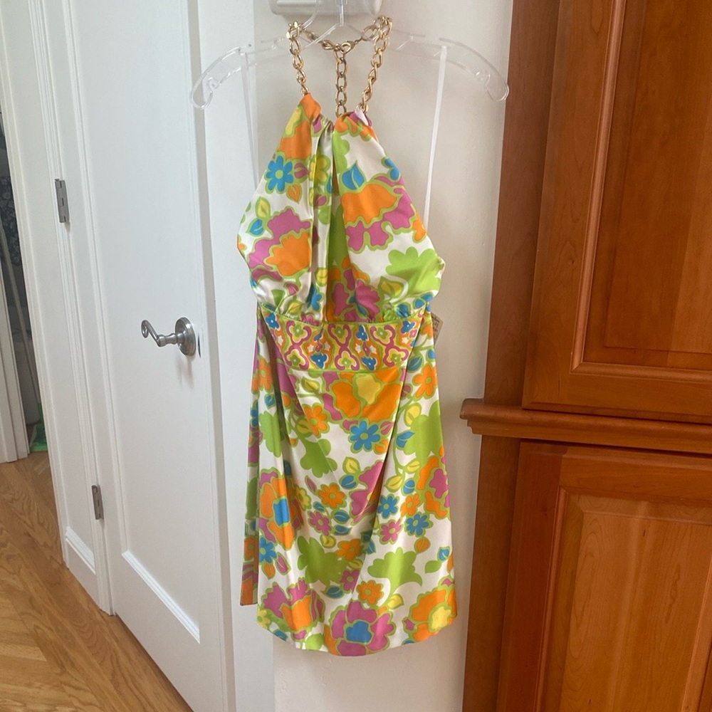Vintage MILLY Orange and Green Backless Halter Sundress- New never worn